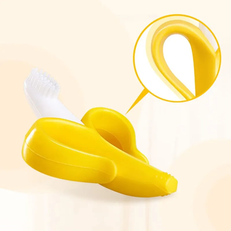 2-in-1 Silicone Banana Teether & Training Toothbrush