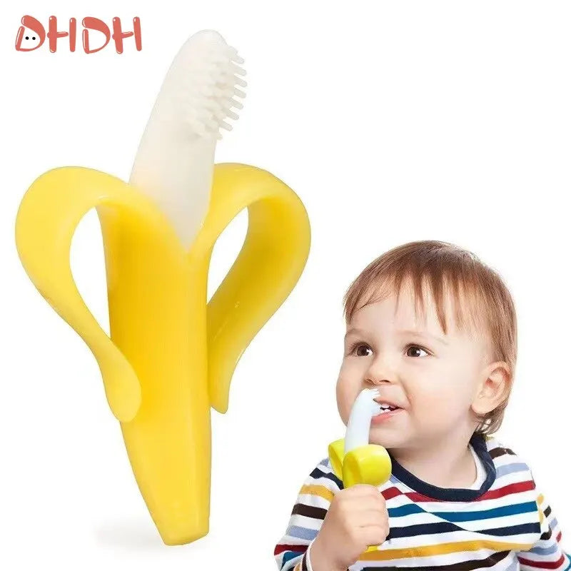 2-in-1 Silicone Banana Teether & Training Toothbrush