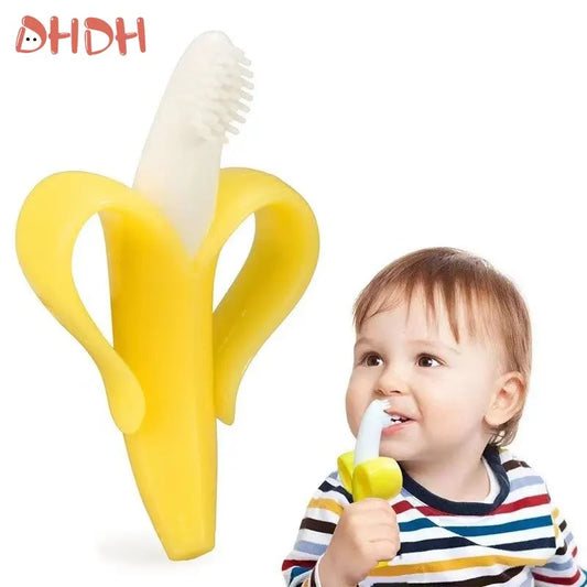 2-in-1 Silicone Banana Teether & Training Toothbrush
