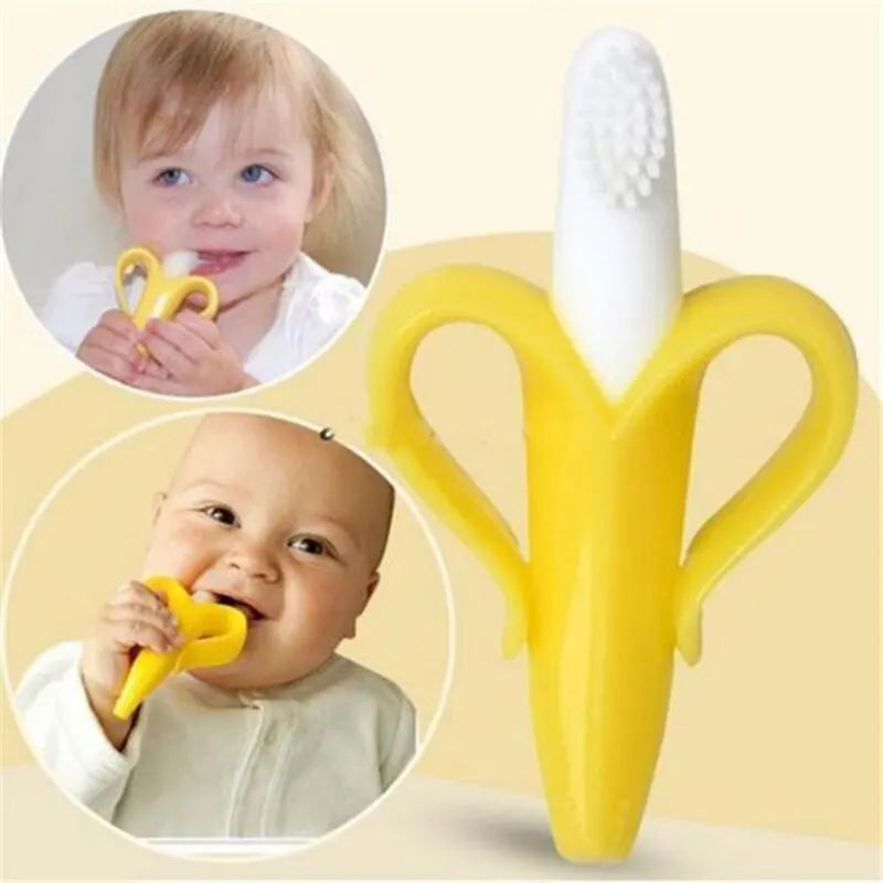 2-in-1 Silicone Banana Teether & Training Toothbrush
